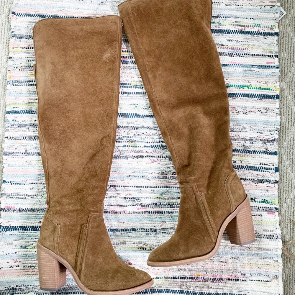 Tall Brown Suede Block Heel Women's Boots